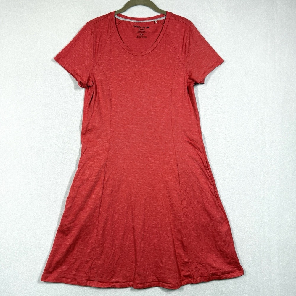 Toad and Co Dress Womens Large Windmere T-Shirt Dress Pockets Organic Tencel Red
